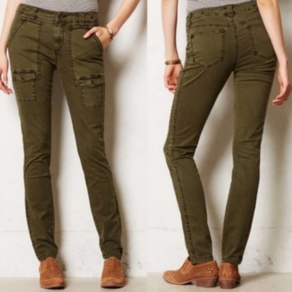 {Anthro} Pilcro & the Letterpress Tiri Olive Cargo Pants Women's Size 4 Petite - Picture 4 of 12